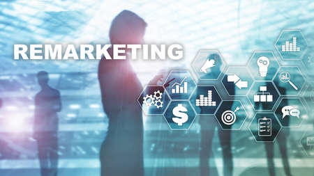Remarketing Business Technology. Internet and network concept. Mixed media. Financial concept on blurred background.の写真素材