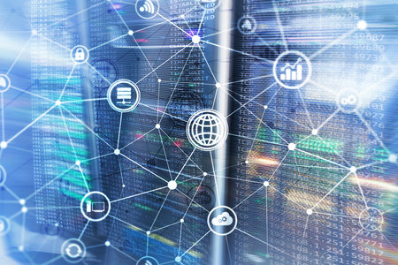 ICT - information and telecommunication technology and IOT - internet of things concepts. Diagrams...
