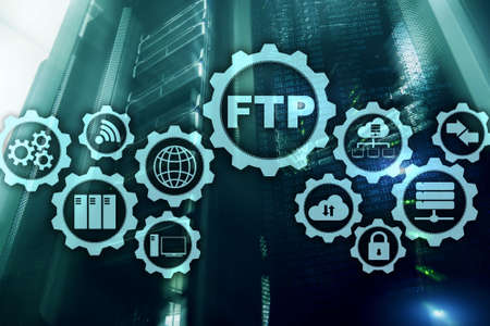 FTP. File Transfer Protocol. Network Transfer data to server on supercomputer background.の写真素材