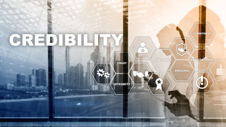 Corporate credibility improvement concept. Multiple exposure, mixed media backgroundの写真素材