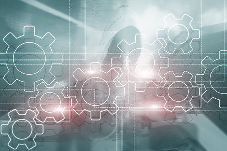 Gears mechanism, digital transformation, data integration and digital technology conceptの写真素材
