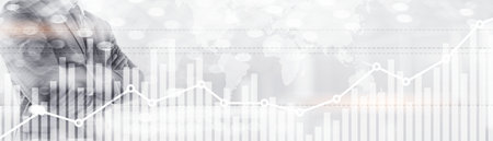 Double exposure global world map on business financial stock market trading background
