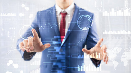 Business intelligence. Diagram, Graph, Stock Trading, Investment dashboard transparent blurred...