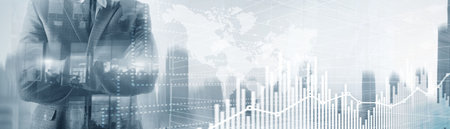 Future Financial Technology Interface. Graph Stock Market chart. World map on virtual screen....