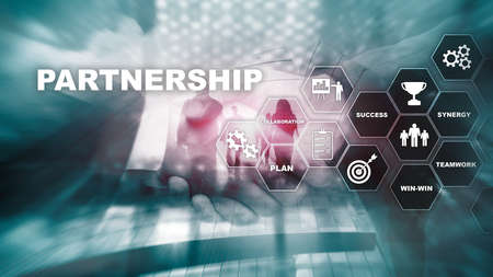 Business partnership concept. Successful deal after great meeting. Multiple exposure, mixed mediaの写真素材