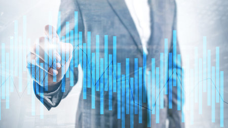 Trading and investment concept with candle chart, financial graph on blurred background abstract...