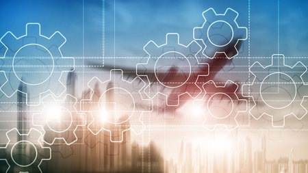 Gears mechanism, digital transformation, data integration and digital technology concept.
