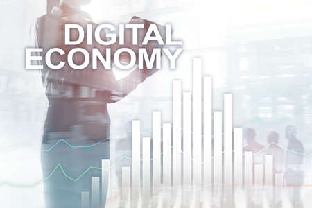 Digital economy, financial technology concept on blurred backgroundの写真素材