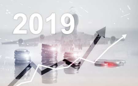 Stack of coins for finance and banking, investment concept. Business growth year 2019.