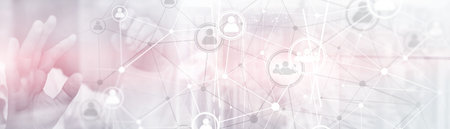 Background conceptual image with social connection lines on panoramic fone