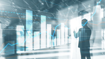 Business technology internet concept double exposure gears abstract background.
