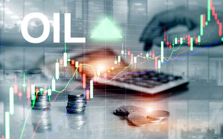 Oil trend up. Crude oil price stock exchange trading up. Price oil up. Arrow rises. Abstract business background.の写真素材