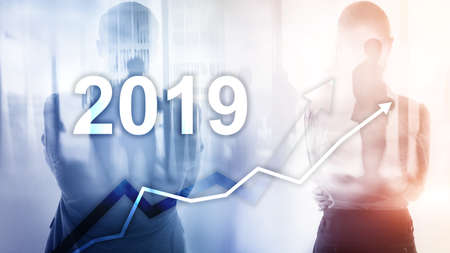 New year 2019 Financial growth graph on blurry business backgroundの写真素材