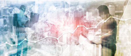 Business abstract background double exposure graph, chart and diagram. World wide map and. Global...