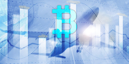 Bitcoin and diagram. Crypto Icon on futuristic background. Trading exchange stock market investment