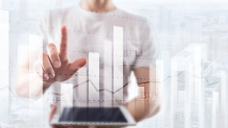 Financial stock trading graph chart diagram business finance concept double exposure mixed media.の写真素材