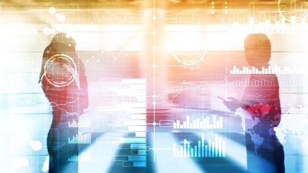 Business intelligence. Diagram, Graph, Stock Trading, Investment dashboard, transparent blurred...