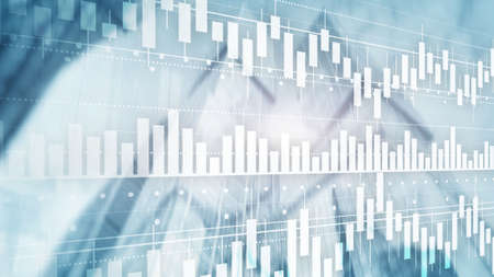 Forex graph on buildings abstract background. Mixed media.の写真素材