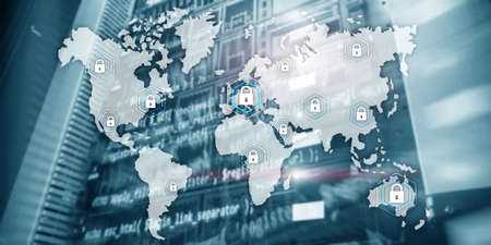 Global cyber security concept communication privacy data protection server room backgroundの写真素材