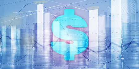 harts and dollar sign, digital technology. Economic business background.の写真素材