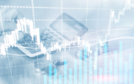 Digital stock market. Financial business stock market graph chart candle stick. Forex trading. Coins...