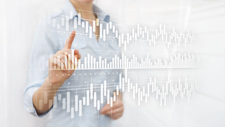 Candles chart diagram graph stock trading investment business finance concept mixed media double...