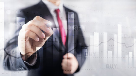 Financial stock trading graph chart diagram business finance concept double exposure mixed media
