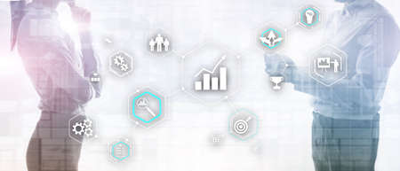 Cogwheel Gears abstract background business technology automation industry 4.0 concept of blurred modern city background.の写真素材