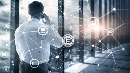ICT - information and telecommunication technology and IOT - internet of things concepts. Diagrams...