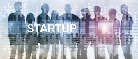 Startup concept with double exposure diagrams blurred background.の写真素材