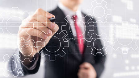 Gears mechanism, digital transformation, data integration and digital technology concept.