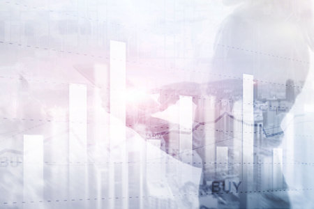 Financial stock trading graph chart diagram business finance concept double exposure mixed media.
