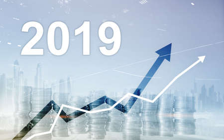Stack of coins for finance and banking, investment concept. Business growth year 2019
