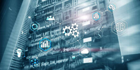 Cogwheel Gears abstract background business technology automation industry 4.0 concept of blurred...