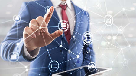 ICT - information and telecommunication technology and IOT - internet of things concepts. Diagrams...
