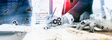 Gears icons engineering manufacturing automation innovation structure abstract concept