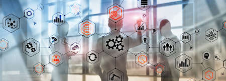 Gears icons engineering manufacturing automation innovation structure abstract concept