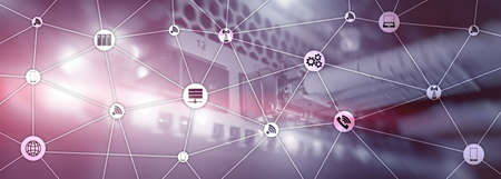 Website Banner Mixed Media. IOT - internet of things concepts. ICT - information and...