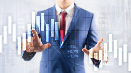 Financial Investment Concept. Stock market trading graph and candlestick chart