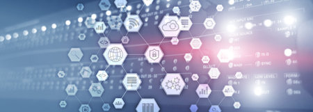 Information communication technology concept. Honeycomb panorama background.
