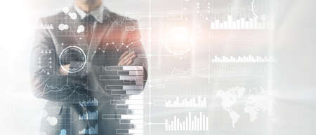 Business intelligence. Diagram, Graph, Stock Trading Investment dashboard transparent blurred