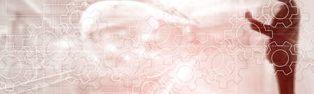 Gears mechanism on panoramic business background. Success Conceptの写真素材