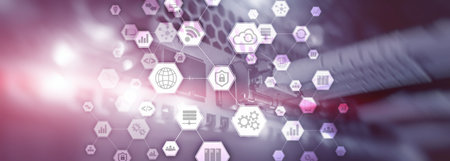Information communication technology concept.Honeycomb panorama background