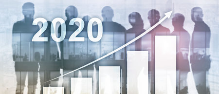 Growth in 2020 year. Business graph with arrow up. Mixed Media Corporate Background.
