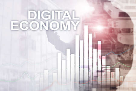 DIgital economy, financial technology concept on blurred backgroundの写真素材