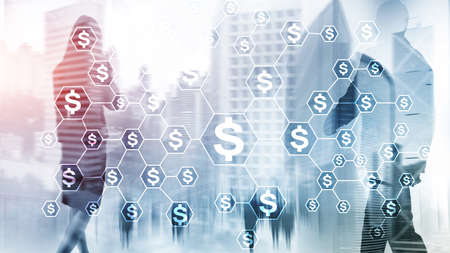 Dollars icons, money network structure. ICO, trading and investment Crowdfundingの写真素材