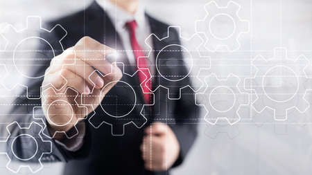 Gears mechanism, digital transformation, data integration and digital technology concept.の写真素材