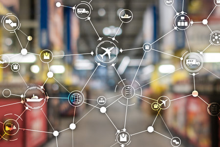 Global logistics network concept. Delivery Planning on virtual screen