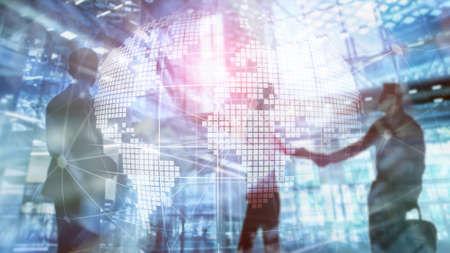 3D Earth hologram on blurred background.Global business and communication concept