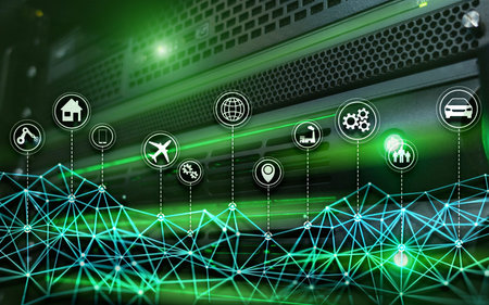 IOT internet of things digital technology concept. Server room background